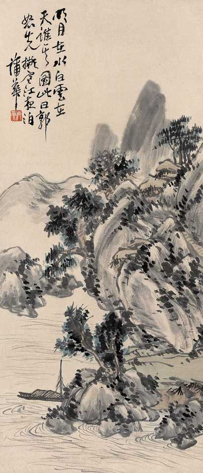 蒲华 寒江夜泊 立轴